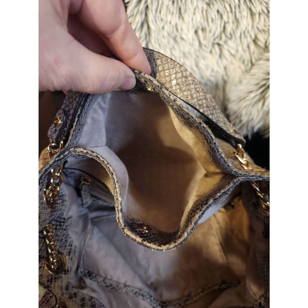 Michael Kors Jet Set Chain Snakeskin embossed Gather Shoulder Tote with CROSSBOD - Picture 10 of 14